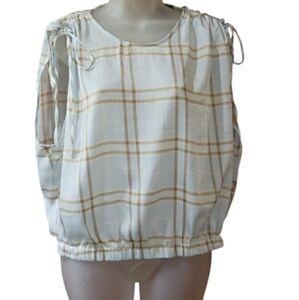 Laundry By Shelli Segal Blue White Plaid Tie Sleeveless Blouse Medium